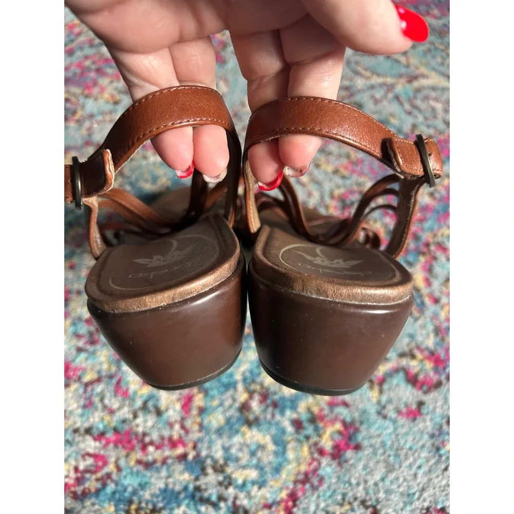 Dansko Wedge Sandals Tan Leather Strappy Braided Slingback Boho Comfort 42
